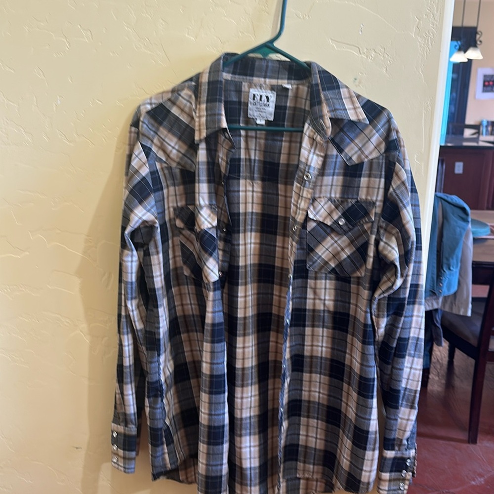 Ely Cattleman black gray and brown plaid western shirt